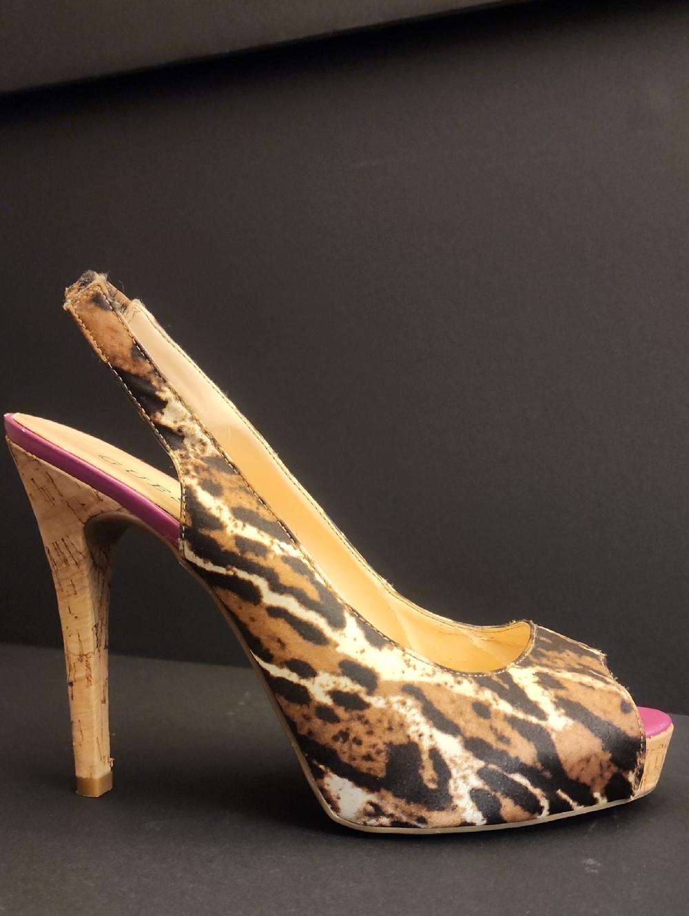 GUESS Leopard Print Slingback Peep-Toe High Heel - Y2K